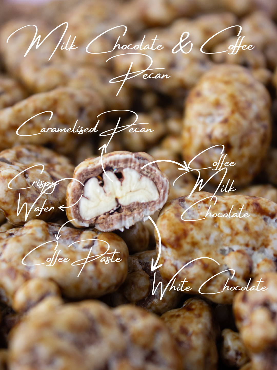Coffee, Milk & White Chocolate Coated Pecan Nuts
